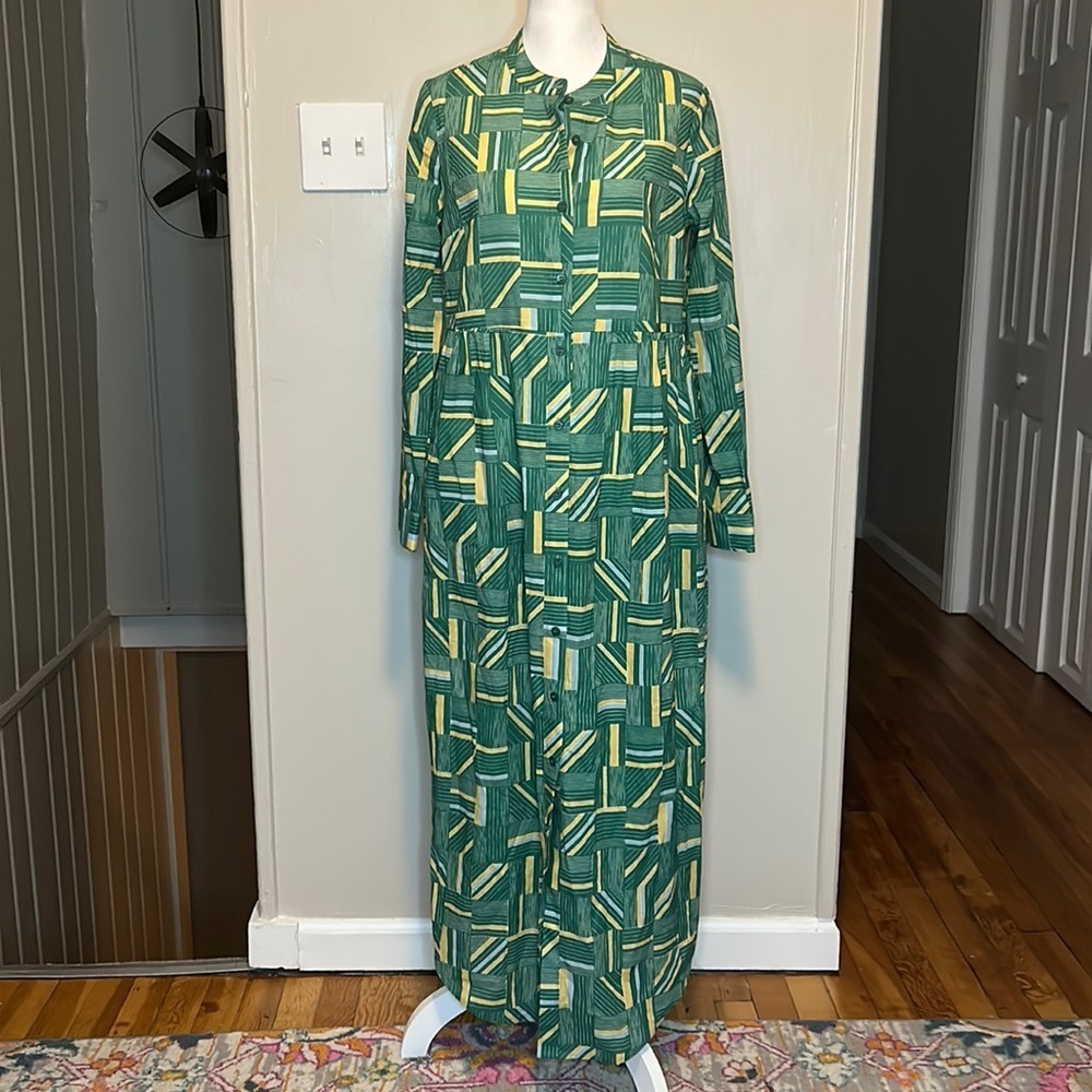 Tuckernuck Lydell Button Down Maxi Shirt Dress Green Line Print NWT Size Small
